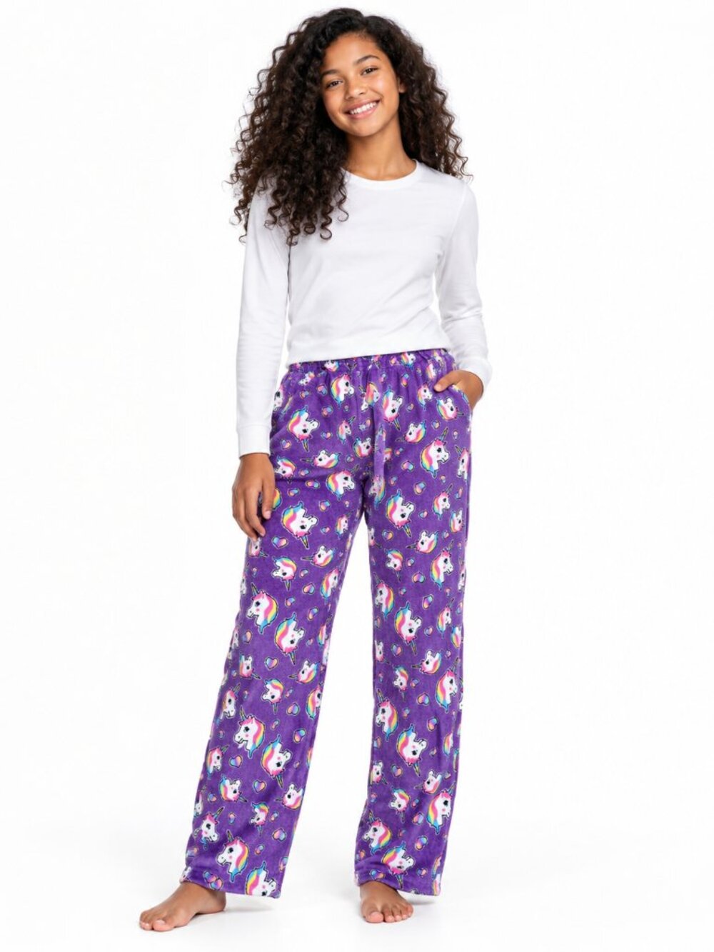 Girls Fleece Pajama Pants 14/16 Purple Unicorn Rainbow Cozy Plush Sleepwear